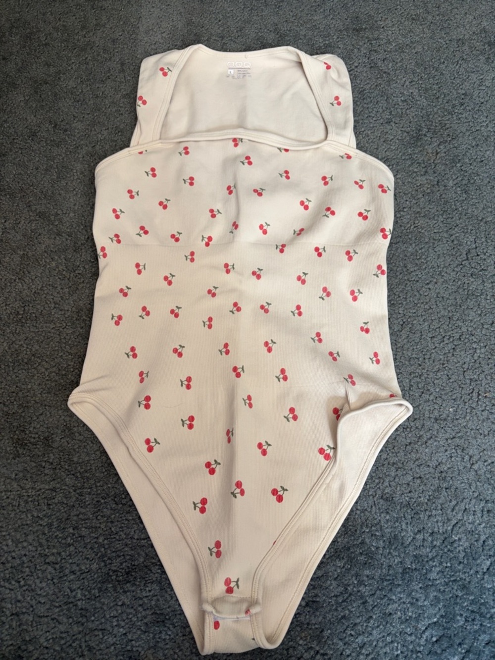 Cream Cherry Print Ribbed Bodysuit